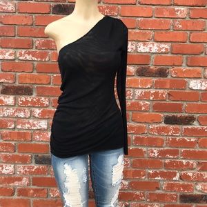 Sweet pea/Stacy frati black mesh one shoulder top